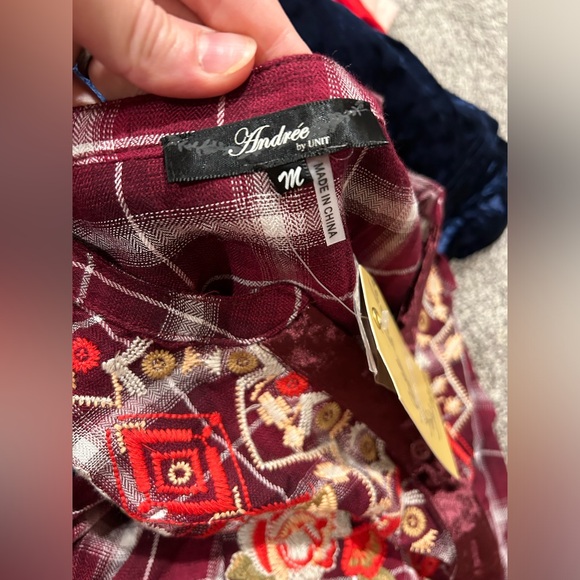 NWT plaid embroidered with velvet button up- multiple sizes! - Picture 2 of 5